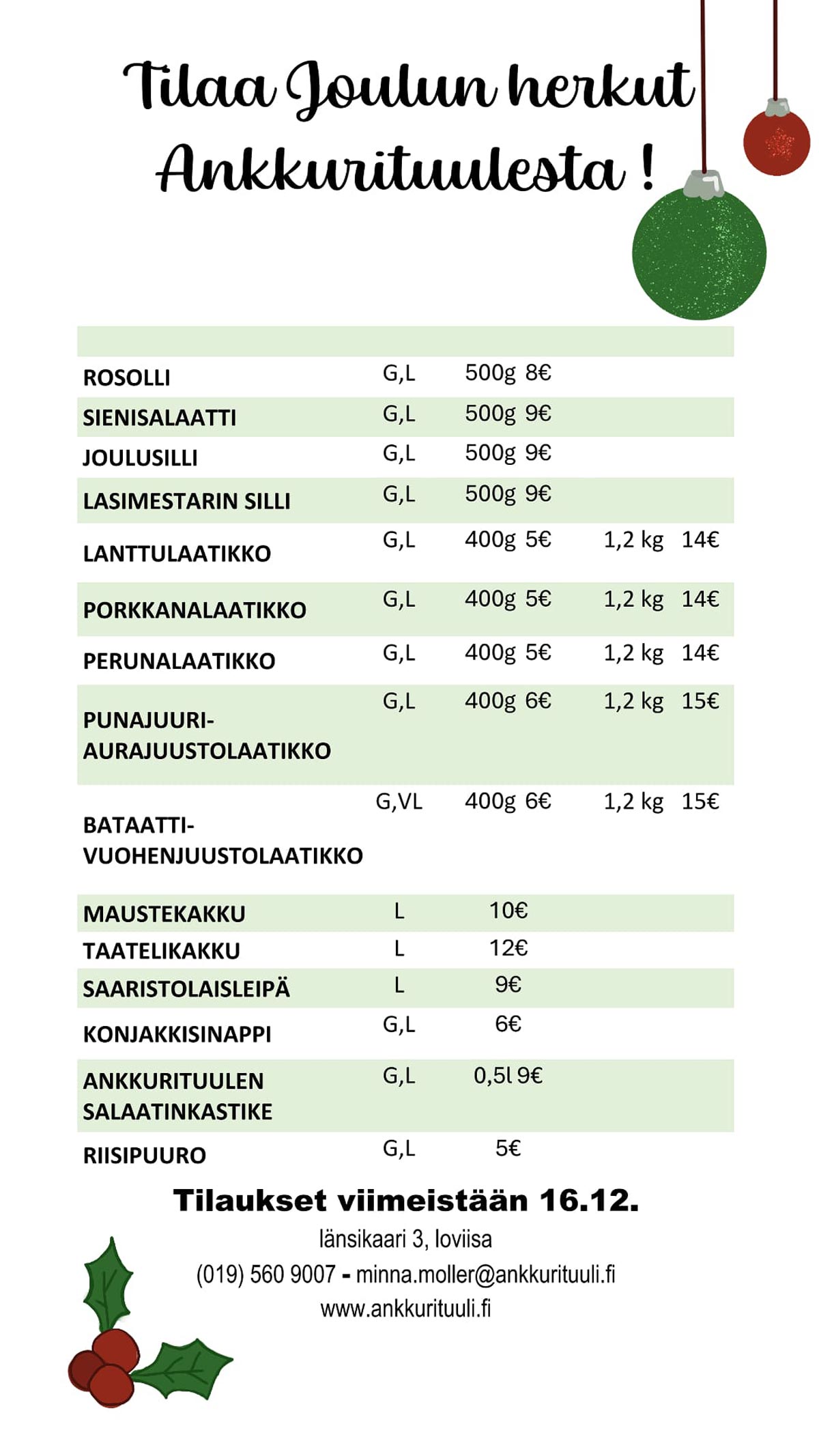 Tilaa joulun herkut Ankkurituulesta!